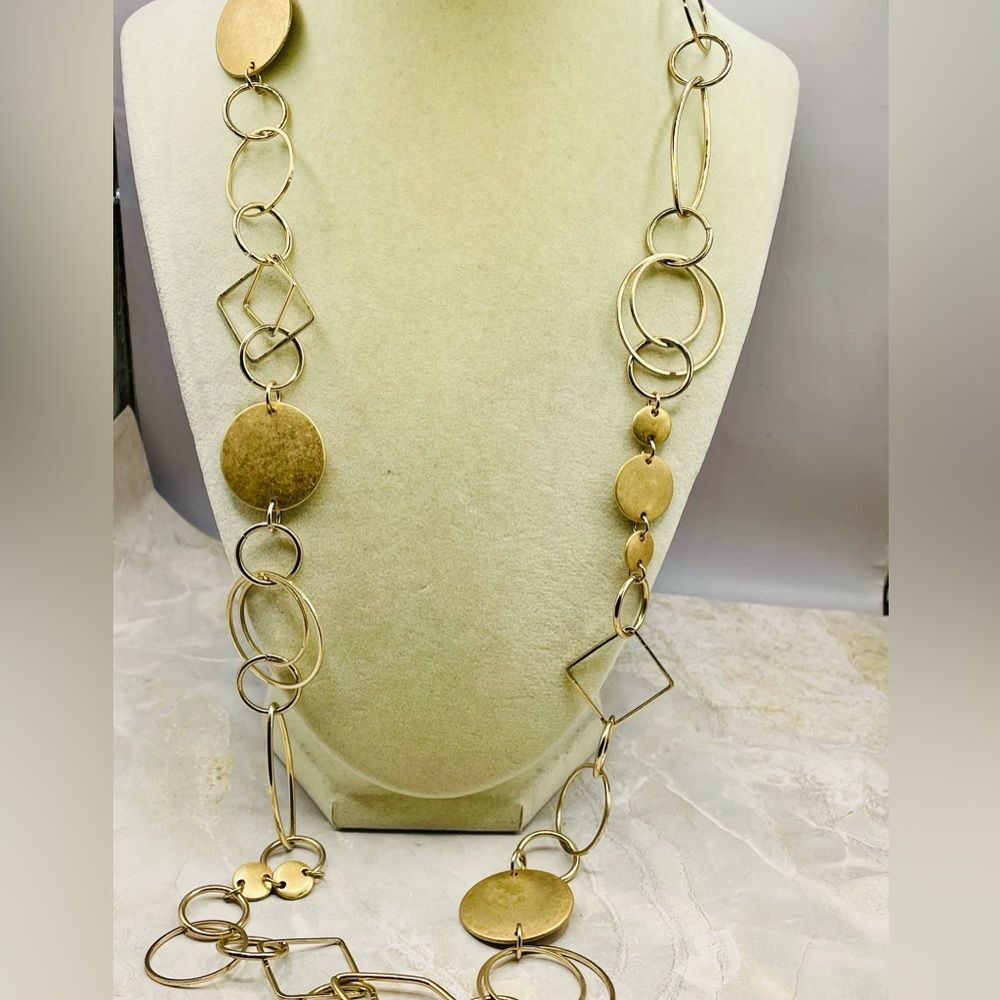 Chico's Gold-Tone Geometric Circle, Diamond and Square Necklace. 32 inch